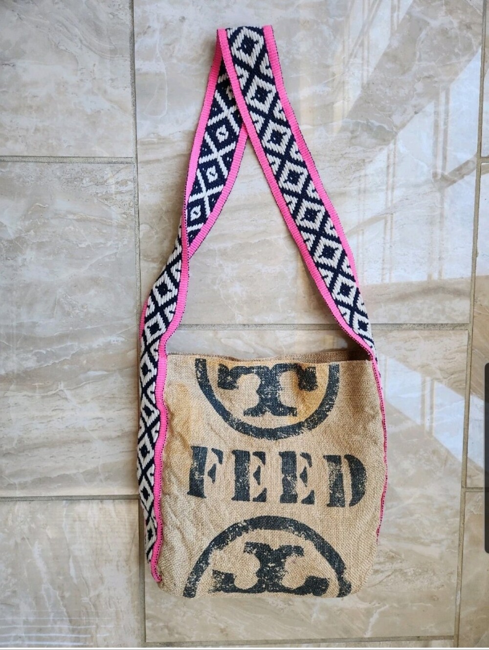 Tory Burch FEED Burlap Crossbody Bag